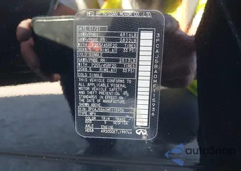 2021 Infiniti Qx50 Luxe from USA, damaged, VIN 3PCAJ5BA0MF115936